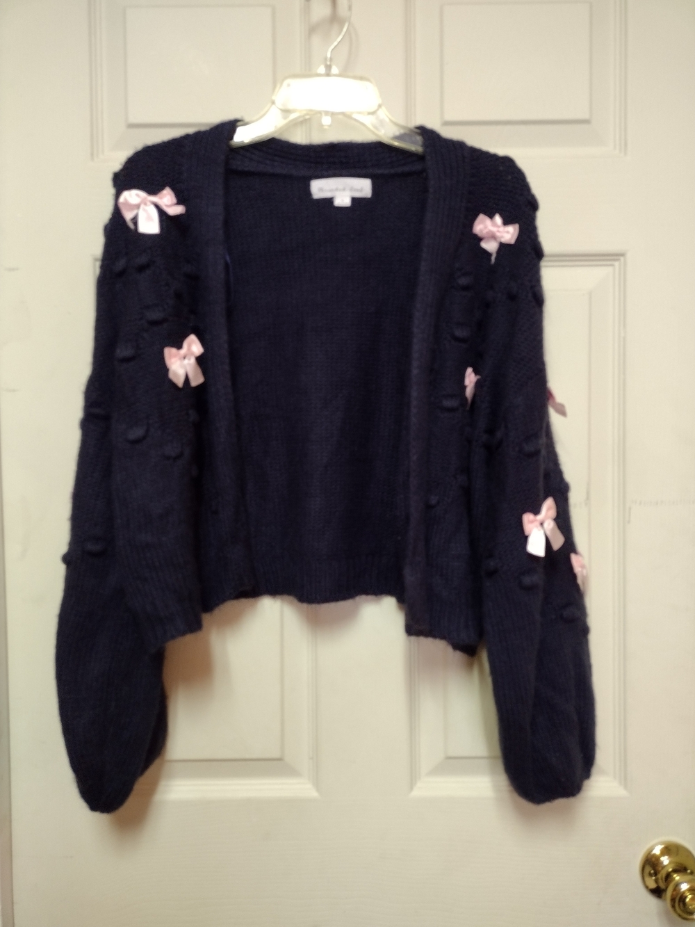 Wondersoul Knits Bow Detail Cardigan in Purple Size Large Like New
